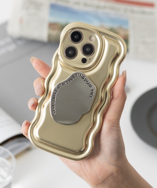 セール】ブラケットホルダー付き うねうね メタリック/クリア iPhone