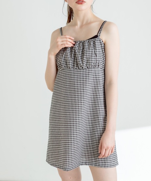 OLIVE des OLIVE（オリーブデオリーブ）の「ミニキャミワンピース　1031090610（ワンピース・レディース・チェック/ライム/ブラック・FREE）」の3枚目の写真