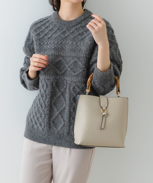 RODE SKO(ロデスコ)の「バンブー風バイカラーバッグ(ハンドバッグ・レディース・ホワイト/ブラック/ブルー/ブラウン系その他/ライトグレー・ONE)」の6枚目の写真