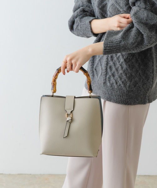 RODE SKO(ロデスコ)の「バンブー風バイカラーバッグ(ハンドバッグ・レディース・ホワイト/ブラック/ブルー/ブラウン系その他/ライトグレー・ONE)」の14枚目の写真