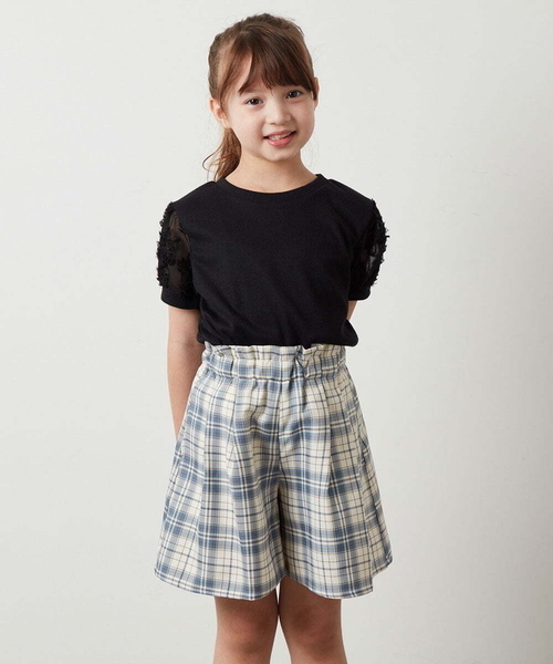 a.v.v（アーヴェヴェ）の「[160]【セットアップ対応】パフスリーブ異素材Ｔシャツ（Tシャツ/カットソー・キッズ・ブラック/ホワイト/ライトブルー・160）」の3枚目の写真