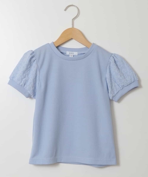 a.v.v（アーヴェヴェ）の「[160]【セットアップ対応】パフスリーブ異素材Ｔシャツ（Tシャツ/カットソー・キッズ・ブラック/ホワイト/ライトブルー・160）」の4枚目の写真