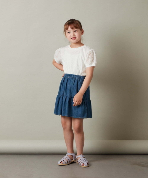 a.v.v（アーヴェヴェ）の「[160]【セットアップ対応】パフスリーブ異素材Ｔシャツ（Tシャツ/カットソー・キッズ・ブラック/ホワイト/ライトブルー・160）」の14枚目の写真