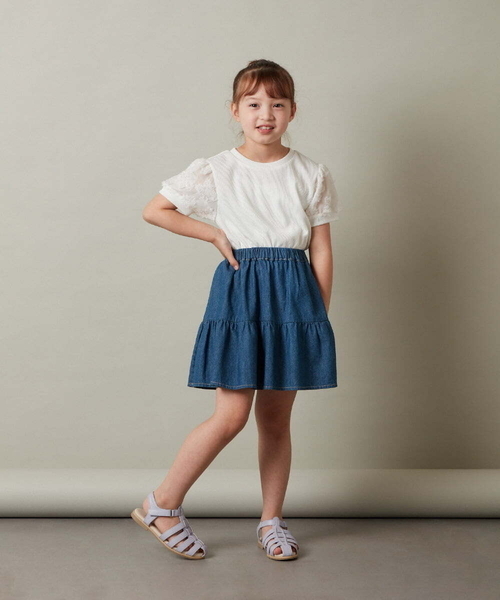 a.v.v（アーヴェヴェ）の「[160]【セットアップ対応】パフスリーブ異素材Ｔシャツ（Tシャツ/カットソー・キッズ・ブラック/ホワイト/ライトブルー・160）」の15枚目の写真