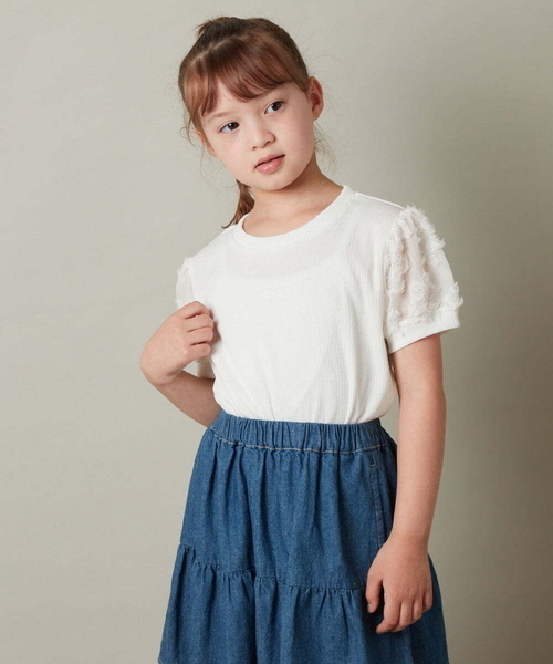 a.v.v（アーヴェヴェ）の「[160]【セットアップ対応】パフスリーブ異素材Ｔシャツ（Tシャツ/カットソー・キッズ・ブラック/ホワイト/ライトブルー・160）」の17枚目の写真
