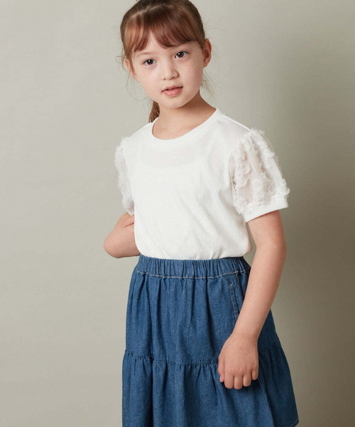 a.v.v（アーヴェヴェ）の「[160]【セットアップ対応】パフスリーブ異素材Ｔシャツ（Tシャツ/カットソー・キッズ・ブラック/ホワイト/ライトブルー・160）」の18枚目の写真