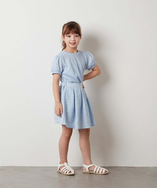 a.v.v（アーヴェヴェ）の「[160]【セットアップ対応】パフスリーブ異素材Ｔシャツ（Tシャツ/カットソー・キッズ・ブラック/ホワイト/ライトブルー・160）」の21枚目の写真