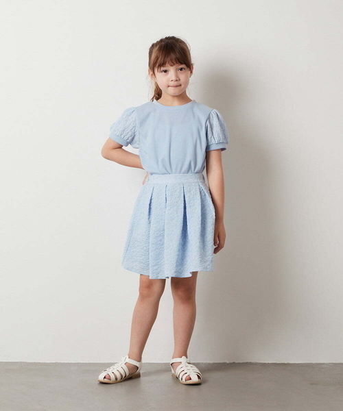 a.v.v（アーヴェヴェ）の「[160]【セットアップ対応】パフスリーブ異素材Ｔシャツ（Tシャツ/カットソー・キッズ・ブラック/ホワイト/ライトブルー・160）」の22枚目の写真