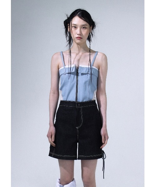 KONVINI（コンビニ）の「【SENIK 】デニム リボン ショーツ / Denim Ribbon Shorts（デニムパンツ・レディース・ブラック・SMALL）」の2枚目の写真