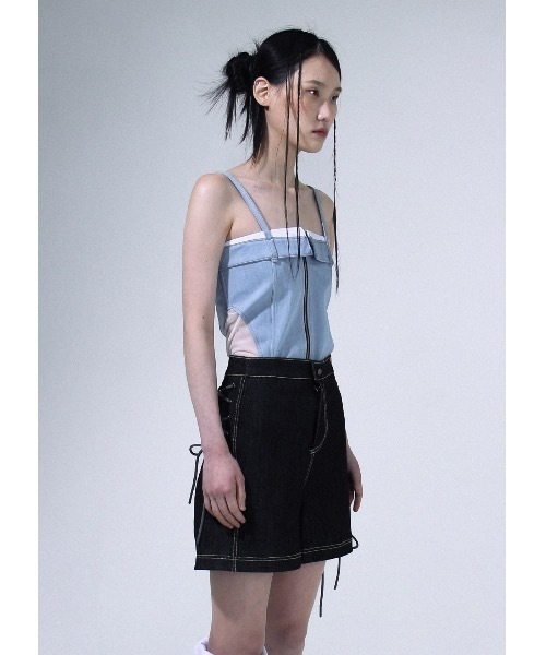 KONVINI（コンビニ）の「【SENIK 】デニム リボン ショーツ / Denim Ribbon Shorts（デニムパンツ・レディース・ブラック・SMALL）」の3枚目の写真