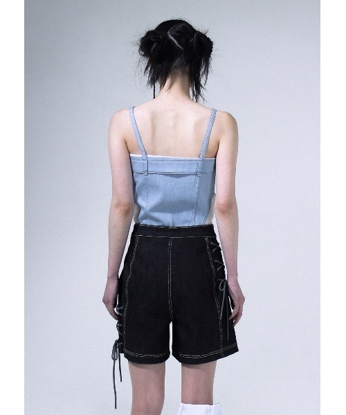 KONVINI（コンビニ）の「【SENIK 】デニム リボン ショーツ / Denim Ribbon Shorts（デニムパンツ・レディース・ブラック・SMALL）」の4枚目の写真
