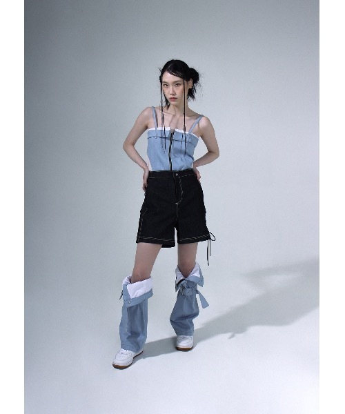 KONVINI（コンビニ）の「【SENIK 】デニム リボン ショーツ / Denim Ribbon Shorts（デニムパンツ・レディース・ブラック・SMALL）」の6枚目の写真