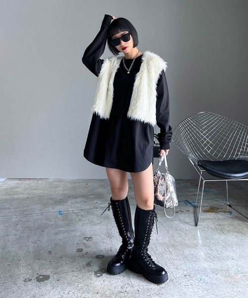 PAGEBOY（ページボーイ）の「ファブリックファンクションルーズロンT（Tシャツ/カットソー・レディース・オフホワイト/チャコールグレー/ブラック/グレイッシュベージュ・FREE）」の8枚目の写真