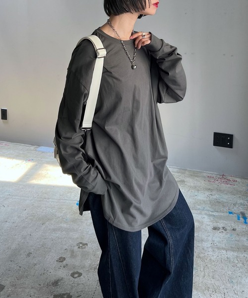 PAGEBOY（ページボーイ）の「ファブリックファンクションルーズロンT（Tシャツ/カットソー・レディース・オフホワイト/チャコールグレー/ブラック/グレイッシュベージュ・FREE）」の10枚目の写真