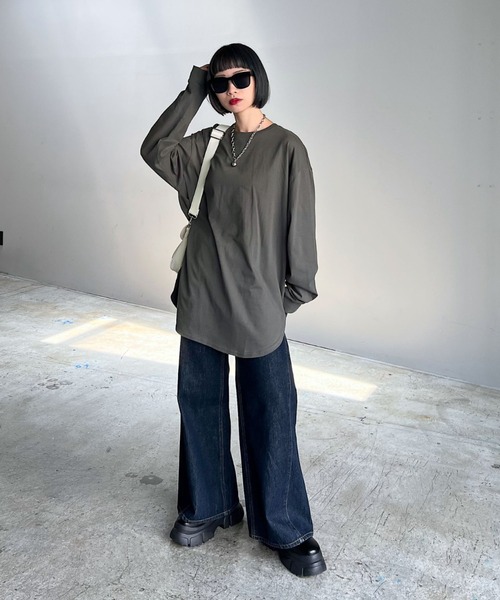 PAGEBOY（ページボーイ）の「ファブリックファンクションルーズロンT（Tシャツ/カットソー・レディース・オフホワイト/チャコールグレー/ブラック/グレイッシュベージュ・FREE）」の11枚目の写真