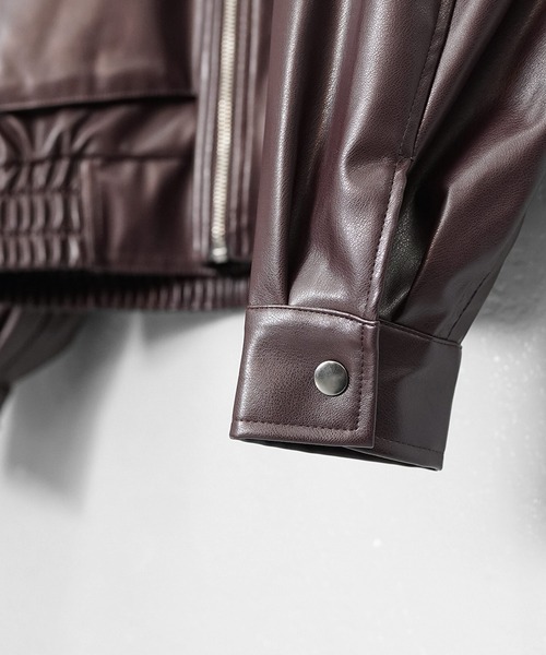 MinoriTY】シンセティックレザービッグブルゾン ショート丈 レザー