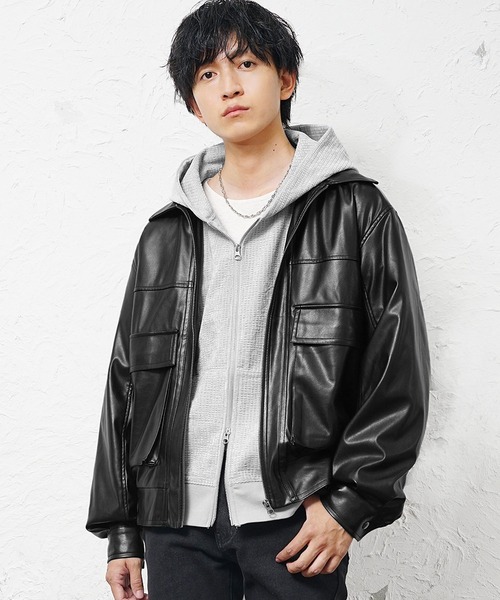 MinoriTY】シンセティックレザービッグブルゾン ショート丈