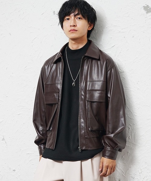 セール】【MinoriTY】シンセティックレザービッグブルゾン ショート丈