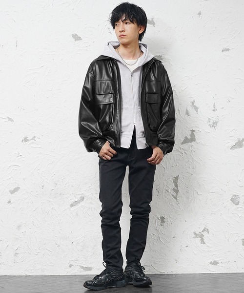 MinoriTY】シンセティックレザービッグブルゾン ショート丈