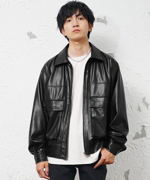 MinoriTY】シンセティックレザービッグブルゾン ショート丈