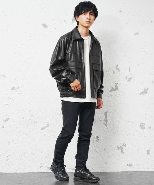 ブラック レザージャケット 短丈 blackmeans(ブラックミーンズ) Short length leather jacket