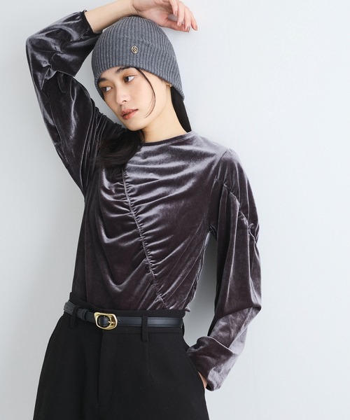 VIS(ビス)の「【洗える】ベロアシャーリングプルオーバー(Tシャツ/カットソー・レディース・グレー系その他/チャコールグレー/グリーン系その他・FREE)」の2枚目の写真