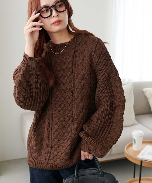 新品♡ラフェティッシュ　ターコイズ　ケーブルニット　セーター 長袖　モヘア　レア Viola e ニット セーター 洗えるもちもちロゴ刺しゅうケーブルニット