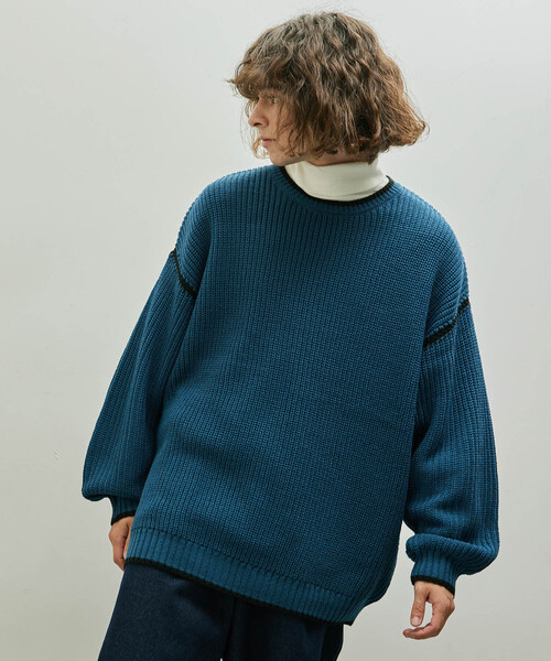 JUNRED（ジュンレッド）の「配色ニットプルオーバー（ニット/セーター・メンズ・ベージュ系その他/ブラック/ブルー・M/L）」の2枚目の写真