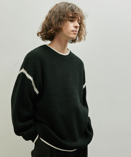 JUNRED（ジュンレッド）の「配色ニットプルオーバー（ニット/セーター・メンズ・ベージュ系その他/ブラック/ブルー・M/L）」の3枚目の写真