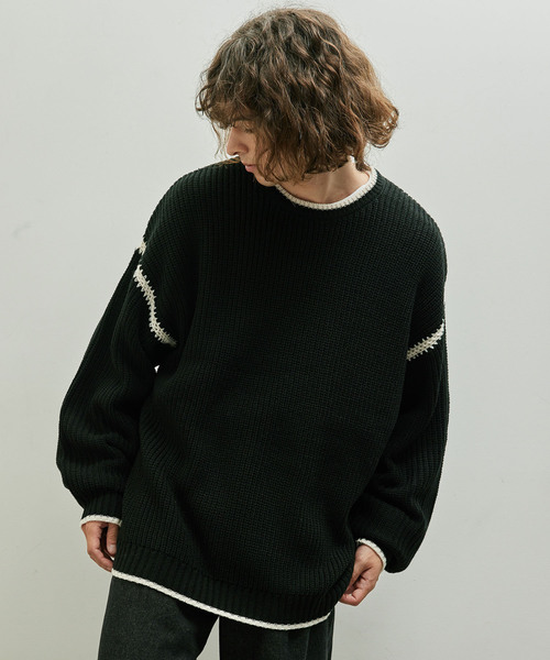 JUNRED（ジュンレッド）の「配色ニットプルオーバー（ニット/セーター・メンズ・ベージュ系その他/ブラック/ブルー・M/L）」の4枚目の写真