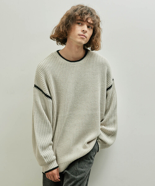 JUNRED（ジュンレッド）の「配色ニットプルオーバー（ニット/セーター・メンズ・ベージュ系その他/ブラック/ブルー・M/L）」の6枚目の写真