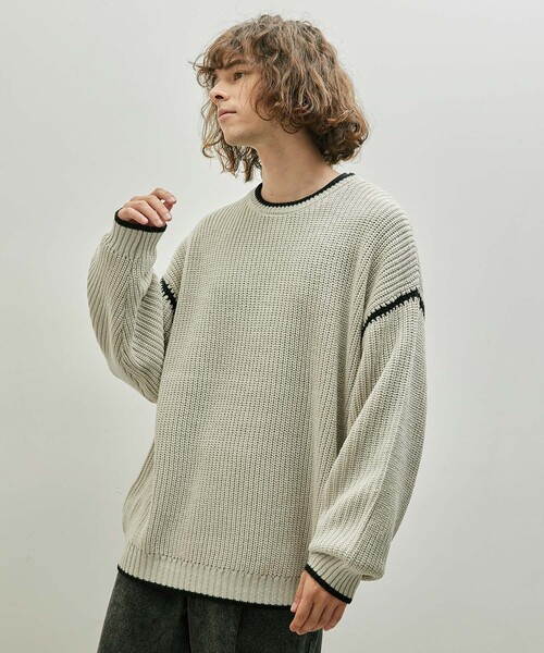 JUNRED（ジュンレッド）の「配色ニットプルオーバー（ニット/セーター・メンズ・ベージュ系その他/ブラック/ブルー・M/L）」の7枚目の写真