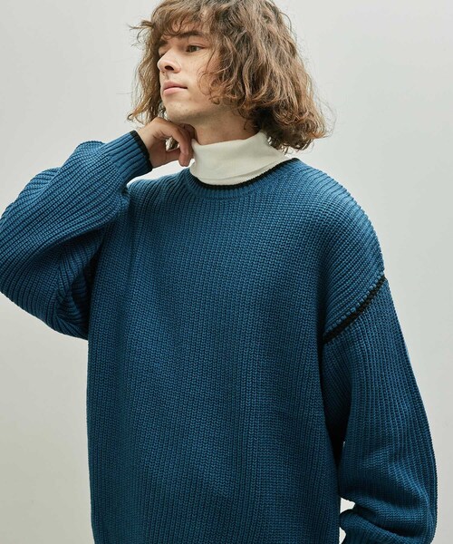 JUNRED（ジュンレッド）の「配色ニットプルオーバー（ニット/セーター・メンズ・ベージュ系その他/ブラック/ブルー・M/L）」の9枚目の写真