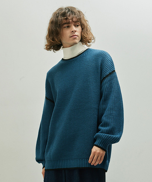 JUNRED（ジュンレッド）の「配色ニットプルオーバー（ニット/セーター・メンズ・ベージュ系その他/ブラック/ブルー・M/L）」の10枚目の写真