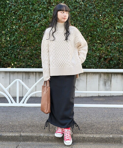 FREAK'S STORE（フリークスストア）の「ミックスケーブル タートル プルオーバー/タートルネックニット（ニット/セーター・レディース・オフホワイト/ネイビー/レッド/ベージュ・ﾌﾘ-）」の7枚目の写真