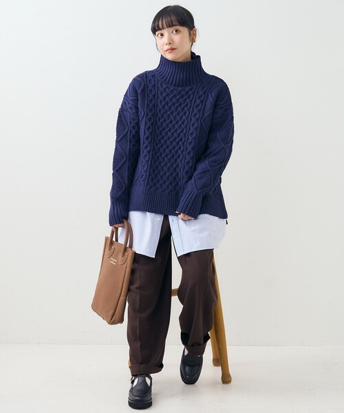 FREAK'S STORE（フリークスストア）の「ミックスケーブル タートル プルオーバー/タートルネックニット（ニット/セーター・レディース・オフホワイト/ネイビー/レッド/ベージュ・ﾌﾘ-）」の13枚目の写真