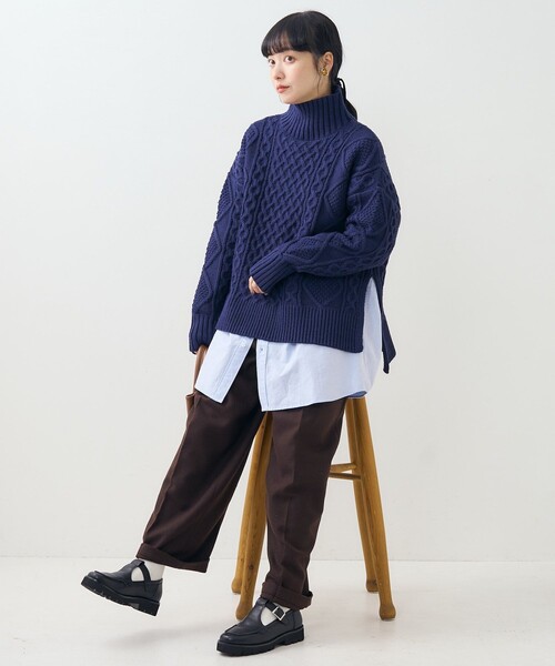 FREAK'S STORE（フリークスストア）の「ミックスケーブル タートル プルオーバー/タートルネックニット（ニット/セーター・レディース・オフホワイト/ネイビー/レッド/ベージュ・ﾌﾘ-）」の14枚目の写真