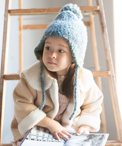 14+(イチヨンプラス)の「ブークレ耳付ウィンター(ニットキャップ/ビーニー・レディース・ブラック/グレー/レッド/ベージュ/イエロー/サーモンピンク/パープル/グレー系2・KIDS FREE/FREE)」の2枚目の写真