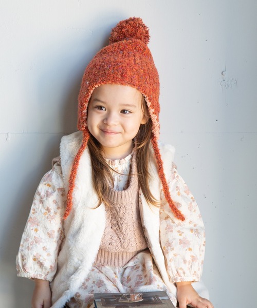 14+(イチヨンプラス)の「ブークレ耳付ウィンター(ニットキャップ/ビーニー・レディース・ブラック/グレー/レッド/ベージュ/イエロー/サーモンピンク/パープル/グレー系2・KIDS FREE/FREE)」の8枚目の写真