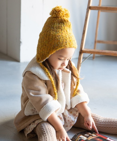 14+(イチヨンプラス)の「ブークレ耳付ウィンター(ニットキャップ/ビーニー・レディース・ブラック/グレー/レッド/ベージュ/イエロー/サーモンピンク/パープル/グレー系2・KIDS FREE/FREE)」の6枚目の写真