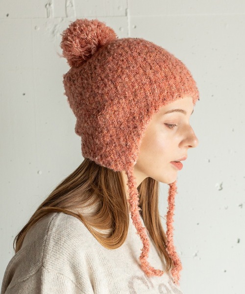 14+(イチヨンプラス)の「ブークレ耳付ウィンター(ニットキャップ/ビーニー・レディース・ブラック/グレー/レッド/ベージュ/イエロー/サーモンピンク/パープル/グレー系2・KIDS FREE/FREE)」の7枚目の写真