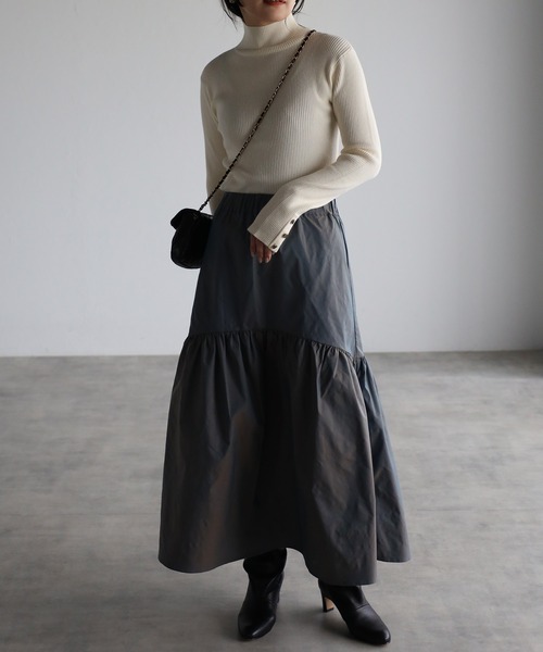 ap retro（アプレトロ）の「袖ボタンハイネックニット / リブハイネックニット（ニット/セーター・レディース・ブルー/ベージュ/チャコールグレー/ブラック/アイボリー・FREE）」の13枚目の写真