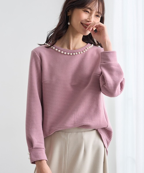 BELLUNA PLUS(ベルーナ)の「パール使いふくれジャカードプルオーバー(Tシャツ/カットソー・レディース・ネイビー/ピンク/アイボリー・X-LARGE/LARGE/MEDIUM)」の8枚目の写真