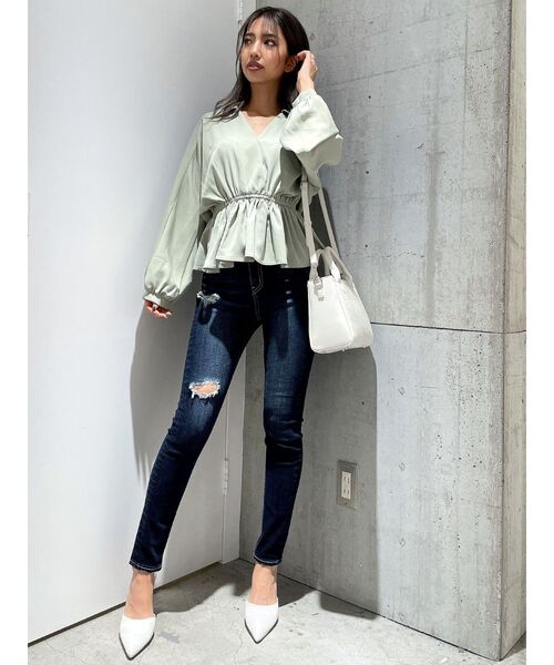 専用出品！GYDA ハイウエストVカットダメージスキニーデニムパンツ　ICE ジェイダ GYDA ハイウエストVカットダメージスキニーデニム