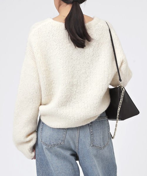 EVERYDAY I LIKE.（エヴリディアイライク）の「ベビーアルパカVネックカーディガン（カーディガン/ボレロ・レディース・チャコールグレー/ホワイト・FREE）」の4枚目の写真