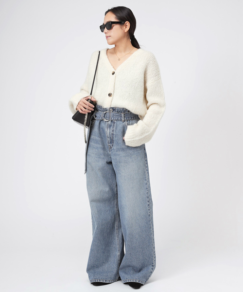 EVERYDAY I LIKE.（エヴリディアイライク）の「ベビーアルパカVネックカーディガン（カーディガン/ボレロ・レディース・チャコールグレー/ホワイト・FREE）」の5枚目の写真