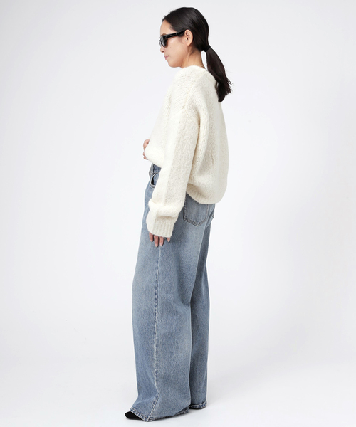 EVERYDAY I LIKE.（エヴリディアイライク）の「ベビーアルパカVネックカーディガン（カーディガン/ボレロ・レディース・チャコールグレー/ホワイト・FREE）」の6枚目の写真