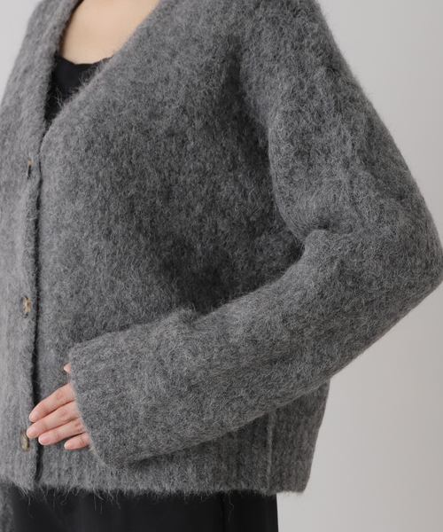 AP STUDIO ベビーアルパカVネックカーディガン グレー AP STUDIO ベビーアルパカVネックカーディガン グレー
