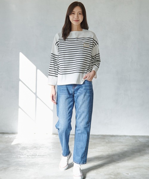 Arnold Palmer（アーノルドパーマー）の「パネルボーダー ボートネック ベーシック Ｔシャツ（Tシャツ/カットソー・レディース・ベージュ/ネイビー系/ブラック・L/S/M）」の13枚目の写真