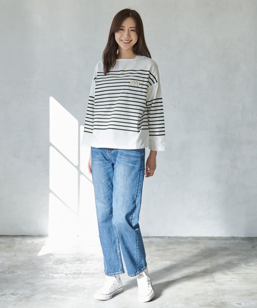 Arnold Palmer（アーノルドパーマー）の「パネルボーダー ボートネック ベーシック Ｔシャツ（Tシャツ/カットソー・レディース・ベージュ/ネイビー系/ブラック・L/S/M）」の14枚目の写真